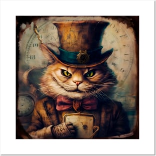 Steampunk Cheshire Cat Retro Alice in Wonderland Posters and Art